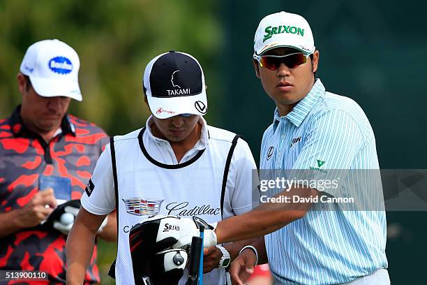 Hideki Matsuyama of Japan tees off on the sixth hole during the third round of the World Golf Championships-Cadillac Championship at Trump National...