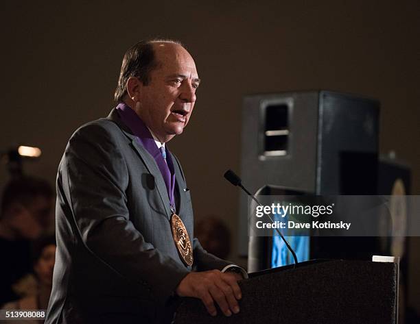 Baseball Legend Johnny Bench gets inducted into the International Sports Hall of Fame at the Arnold Sports Festival 2016 on March 5, 2016 in...