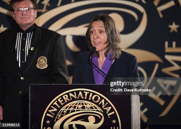 World Judo Champ and mother of Ronda Rousey AnnMaria De Mars gets inducted into the International Sports Hall of Fame at the Arnold Sports Festival...