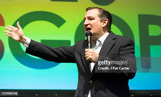 Republican presidential candidate Ted Cruz makes a speech at a campaign rally on March 5, 2016 in Wichita, Kansas. Cruz said he has a list of...