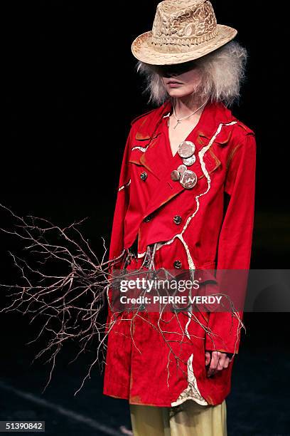 Model presents a creation by Japanese designer Jun Takahashi for Undercover during the Spring-Summer 2005 Ready to Wear collections presentations in...