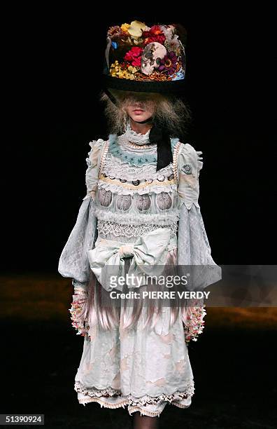 Model presents a creation by Japanese designer Jun Takahashi for Undercover during the Spring-Summer 2005 Ready to Wear collections presentations in...