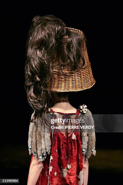 Model presents a creation by Japanese designer Jun Takahashi for Undercover during the Spring-Summer 2005 Ready to Wear collections presentations in...