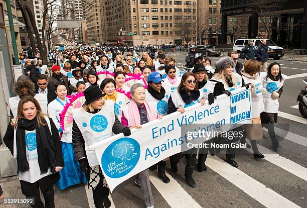 Ban Soon-taek, Phumzile Mlambo-Ngcuka, Francine Lefrak, Kat Graham and Princess Camilla of Bourbon-Two Sicilies march at the March to End Violence...