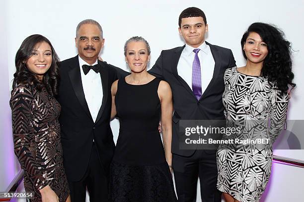 Former Attorney General of the United States Eric Holder and Sharon Malone pose with family at the BET Honors 2016 at Warner Theatre on March 5, 2016...