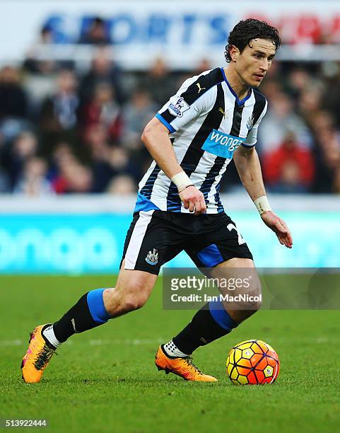 Daryl Janmaat of Newcastle United controls the ball during the Barclays Premier League match between Newcastle United and A.F.C. Bournemouth at St...