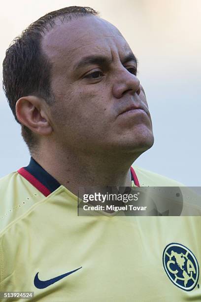 Cuauhtemoc Blanco of America looks on prior the 9th round match between America and Morelia as part of the Clausura 2016 Liga MX at Azteca Stadium on...