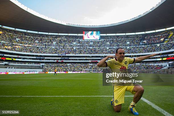 Cuauhtemoc Blanco of America poses for pictures during the 9th round match between America and Morelia as part of the Clausura 2016 Liga MX at Azteca...