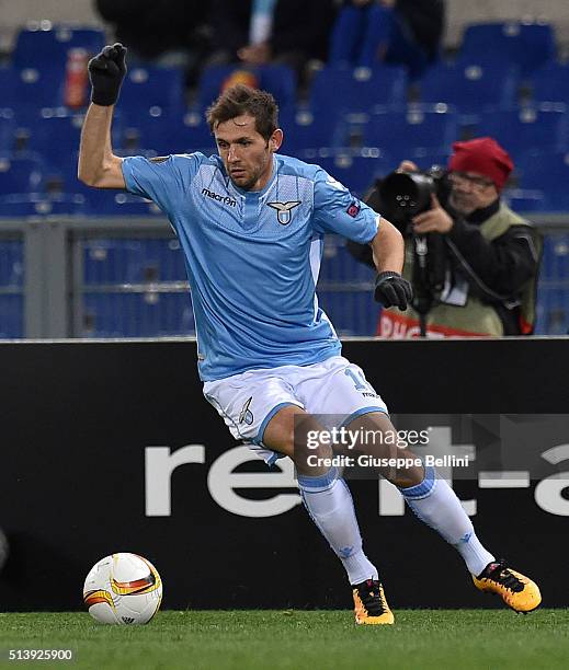 Senad Lulic of SS Lazio in action during the UEFA Europa League Round of 32 second leg match between SS Lazio and Galatasaray AS on February 25, 2016...