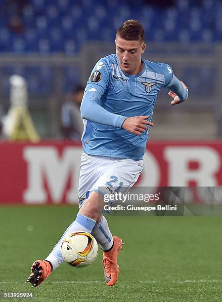 Sergej Milinkovic-Savic of SS Lazio in action during the UEFA Europa League Round of 32 second leg match between SS Lazio and Galatasaray AS on...