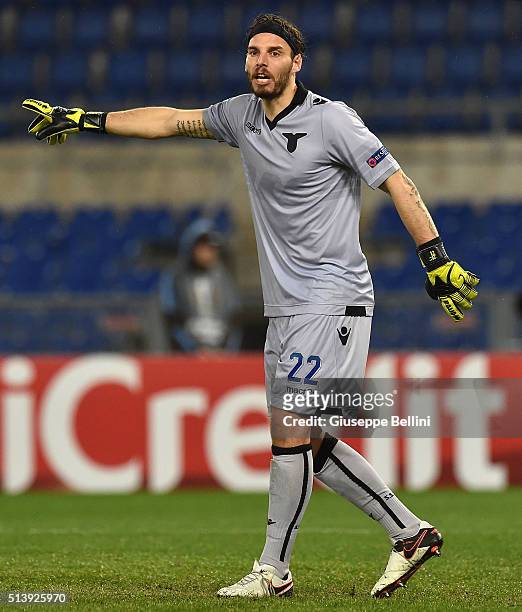 Federico Marchetti of SS Lazio in action during the UEFA Europa League Round of 32 second leg match between SS Lazio and Galatasaray AS on February...