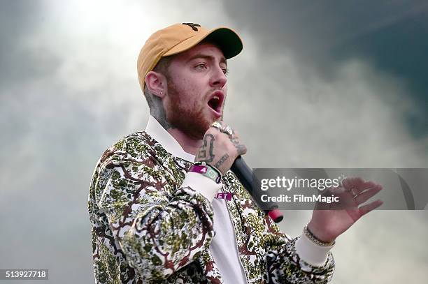 Mac Miller performs on stage at the Okeechobee Music & Arts Festival, Day 3, on March 5, 2016 in Okeechobee, Florida.