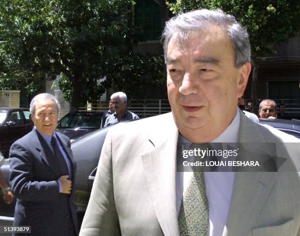 Former Russian Prime Minister Yevgeny Primakov arrives for a meeting with Syrian Foreign Minister Faruq al-Shara in Damascus 29 May 2001. Primakov is...