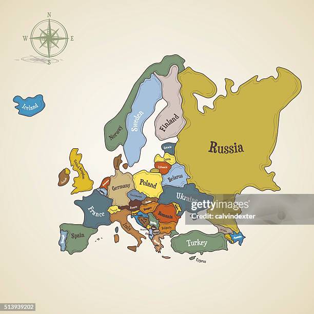 hand drawn map of europe - irish border stock illustrations
