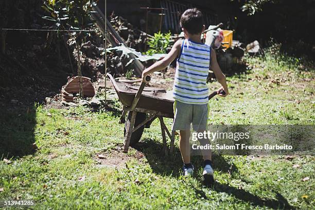 Working boy in a garden