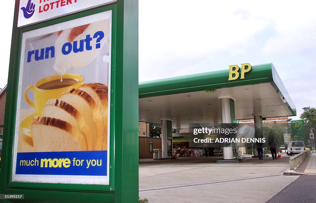 An advertisement outside a B.P petrol station in W
