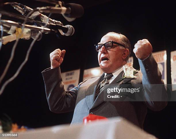 Picture taken in South Africa in the 1970's shows John Vorster, South African Prime minister giving a speech. Born in 1915 in Jamestown, South...