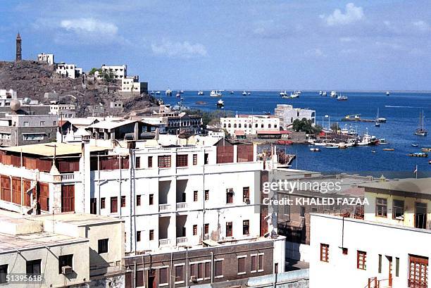 Picture taken 20 October 2000 shows a general view of the Aden harbour area in southern Yemen where the USS Cole destroyer was attacked a week ago....