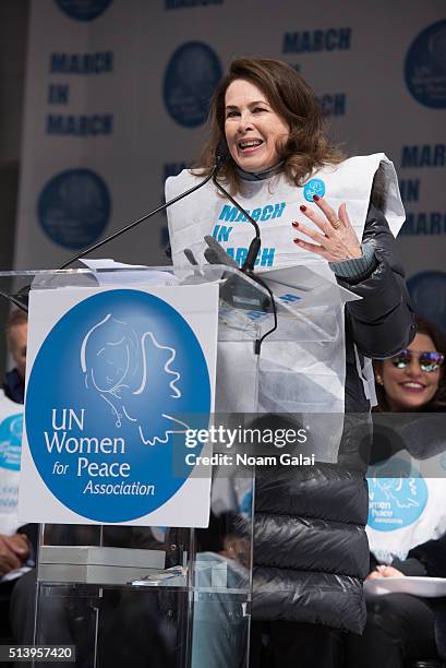 Dayle Haddon attends March to End Violence Against Women hosted by UN Women For Peace Association on March 5, 2016 in New York City.