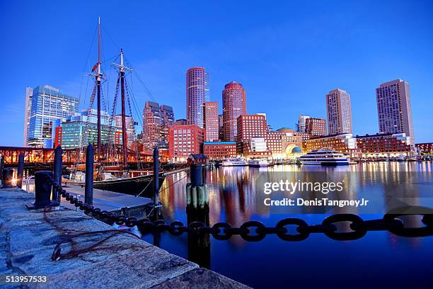 boston skyline along the harborwalk - boston harbour stock pictures, royalty-free photos & images