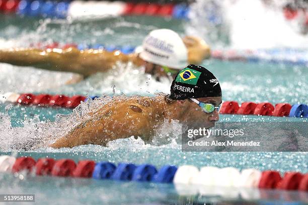 Thiago Pereira of Brazil competes in the men's 200 meter individual medley championship final during day three of the Arena Pro Swim Series at the...