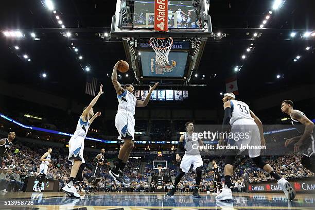 Greg Smith of the Minnesota Timberwolves grabs the rebound against the Brooklyn Nets on March 5, 2016 at Target Center in Minneapolis, Minnesota....