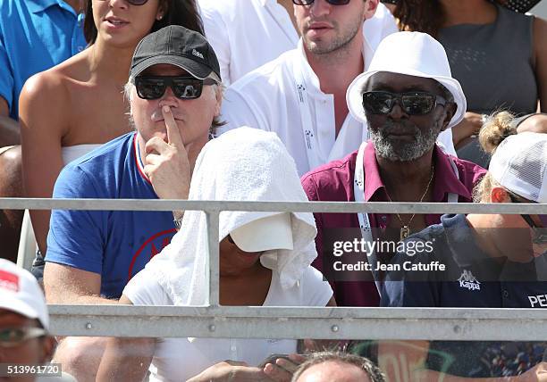 Denis Charvet and Zacharie Noah, father of Yannick Noah attend day 2 of the Davis Cup World Group first round tie between France and Canada at Stade...