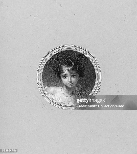 An etching from a portrait of a young Ada Lovelace, she was the only legitimate child of Lord Byron, she wrote the firs algorithm that was meant to...