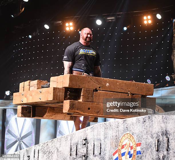 The Mountain" of Game of Thrones Hafthór 'Thor' Björnsson competes in the Strongman Classic at the Arnold Sports Festival 2016 on March 5, 2016 in...