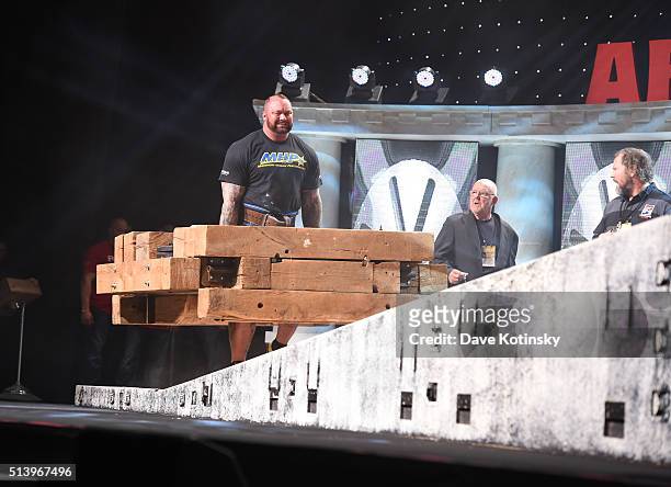 The Mountain" of Game of Thrones Hafthór 'Thor' Björnsson competes in the Strongman Classic at the Arnold Sports Festival 2016 on March 5, 2016 in...