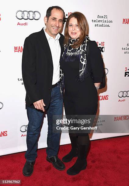 Actor Peter Jacobson and Whitney Scott attend "The Americans" Season 4 premiere at NYU Skirball Center on March 5, 2016 in New York City.