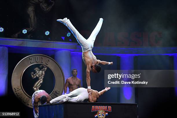 The Pellegrini Brothers perform at the Arnold Sports Festival 2016 on March 5, 2016 in Columbus, Ohio.