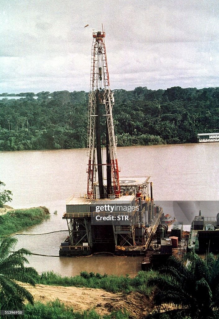 Undated photograph of an oil rig in Nigeria. Armed youths demanding ...