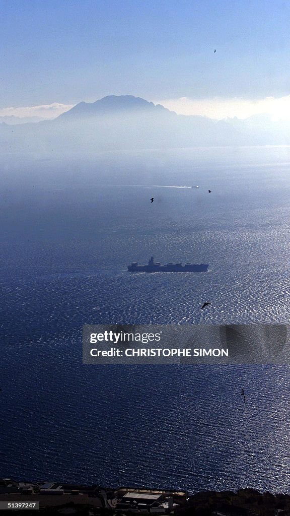 Picture shows a ship crossing Gibraltar's strait 1