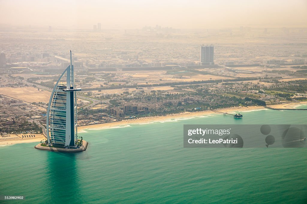 Burj Al Arab and Jumeirah Beach Hotel aerial view