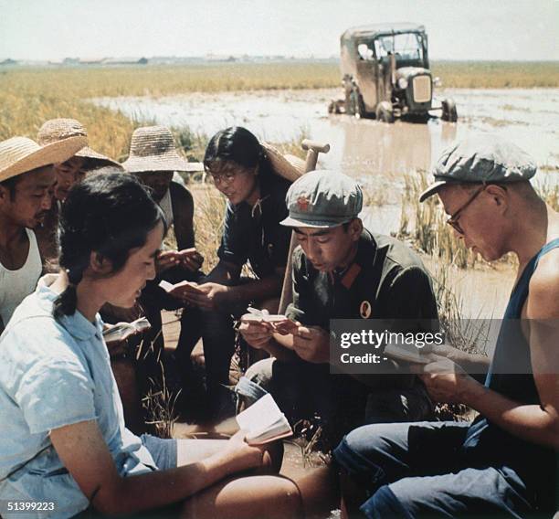 Chinese peasants study in 1971 somewhere in China the copies of Mao Zedong "Little Red Book". Mao, who was Chairman of the Chinese Communist Party...