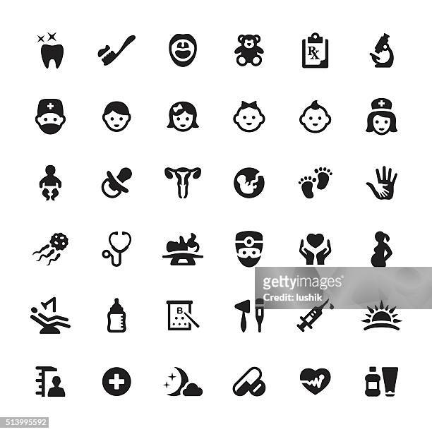 pediatrician and babies vector symbols and icons - baby group stock illustrations