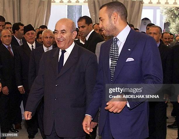 Morocco King Mohammed VI and Prime Minister Abderrahmane Youssoufi speak 12 October 1999, following King's speech to the governors and businessmen,...