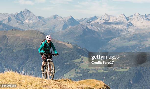 morning ascend on graubünden single trail, switzerland - uphill stock pictures, royalty-free photos & images