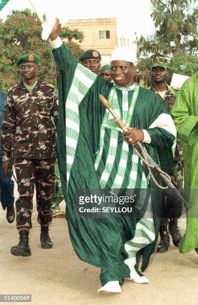 Gambian President Yahiah Jammeh arrives 24 June 1999 at a political meeting in Banjul.
