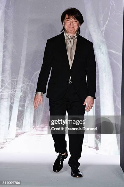 Russian Designer Valentin Yudashkin acknowledges the audience during the Valentin Yudashkin show as part of the Paris Fashion Week Womenswear...