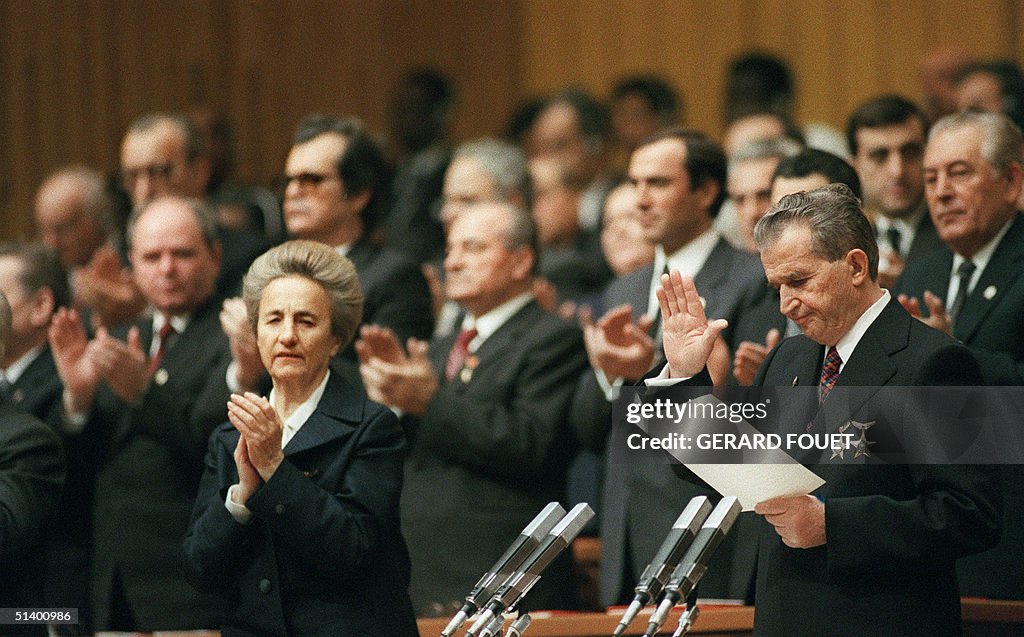 Elena Ceaucescu (L) and Romanian Communist Party m