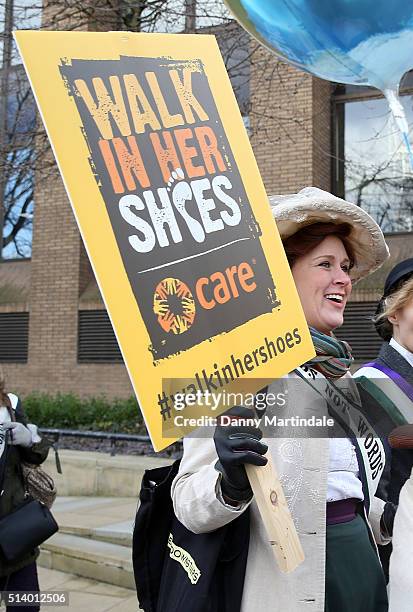 Century suffragettes attend the 'Walk In Her Shoes' march on March 6, 2016 in London, England.