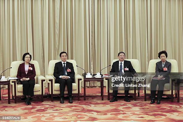 Han Zheng, the secretary of the Shanghai Municipal Committee of the Communist Party of China , and Shanghai Mayor Yang Xiong attends the Shanghai...