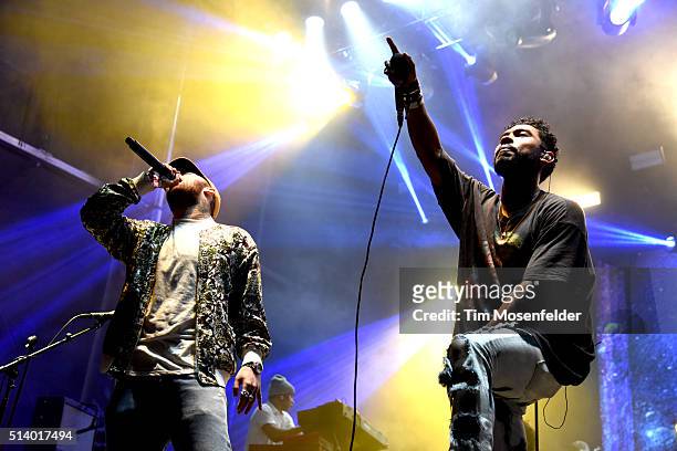 Mac Miller and Miguel perform as part of the Powow during the Okeechobee Music & Arts Festival on March 5, 2016 in Okeechobee, Florida.