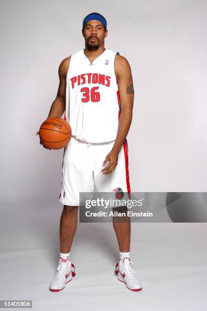 Rasheed Wallace of the Detroit Pistons poses for a portrait during NBA Media Day on October 4, 2004 in Auburn Hills, Michigan. NOTE TO USER: User...