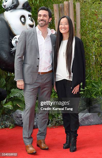 Directors Alessandro Carloni and Jennifer Yuh Nelson arrive for the European premiere of 'Kung Fu Panda 3' at Odeon Leicester Square on March 6, 2016...