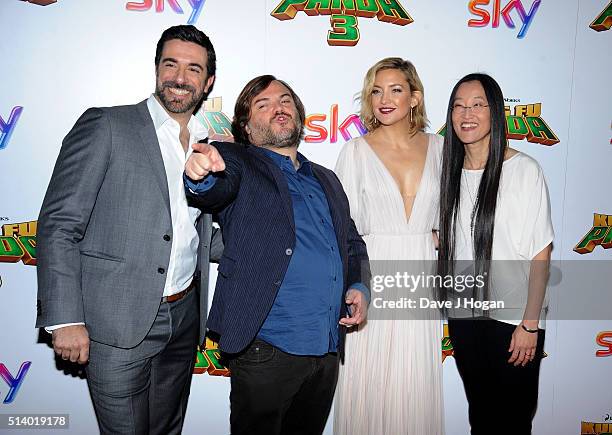 Jack Black , Kate Hudson with directors Alessandro Carloni and Jennifer Yuh Nelson at the European Premiere of "Kung Fu Panda 3" at Odeon Leicester...