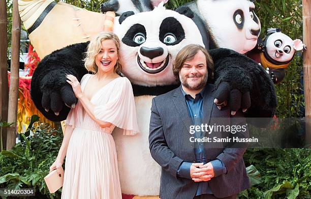 Kate Hudson and Jack Black arrive for the european premiere of 'Kung Fu Panda 3' at Odeon Leicester Square on March 6, 2016 in London, England.