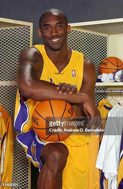 Kobe Bryant of the Los Angeles Lakers poses for a portrait during NBA Media Day on October 4, 2004 in Los Angeles, California. NOTE TO USER: User...